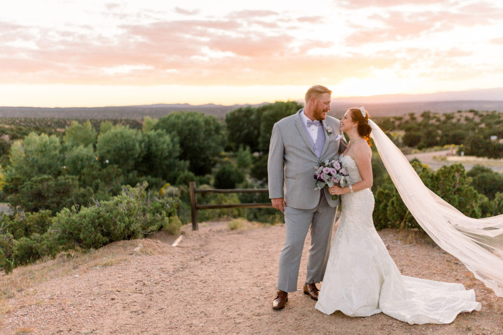 Outdoor landscape shot of the couple on their wedding day, in New Mexico. Shot by local Albuquerque wedding photographers, Shayla Cristine Photography.