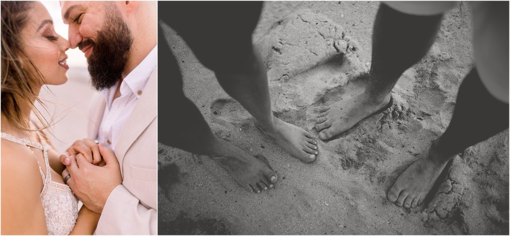 Sweet shots of the loving couple embracing each other in the sand after their beach elopement and beach wedding ceremony, every beautiful moment captured by Shayla Cristine Photography, an adventure wedding photographer based in Albuquerque New Mexico. 