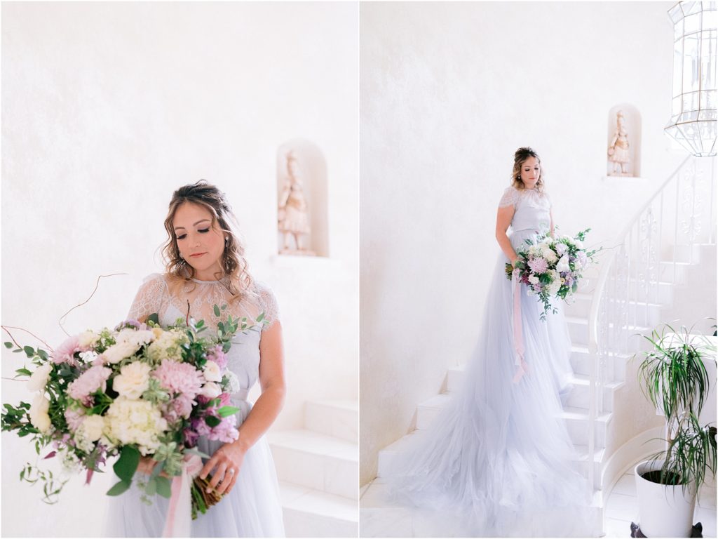 Coming down the spiral staircase of Leslie Farmhouse, a local wedding venue in Albuquerque, shot by New Mexico's favorite wedding photographer, Shayla Cristine Photography.